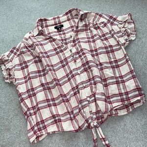 Paige Keiran Plaid Top Large Ruffle Front Tie Waist Western Coastal Country